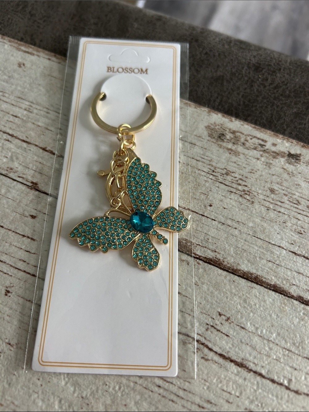 5-$25 Blossom Gold-Tone Teal Crystal Butterfly Keychain